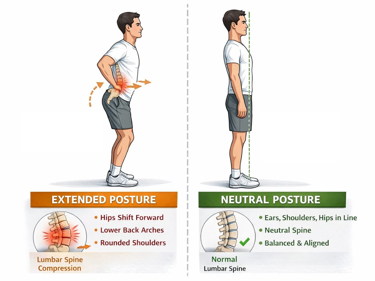 DIAGRAM OR VISUAL OF EXTENDED VS NEUTRAL POSTURE