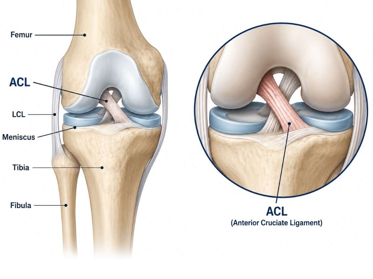 ACL ANATOMY DIAGRAM SHOWING LOCATION OF THE ACL IN THE KNEE JOINT